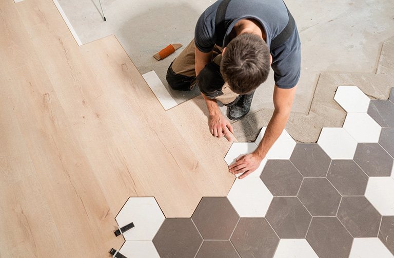 Hex commercial flooring installation