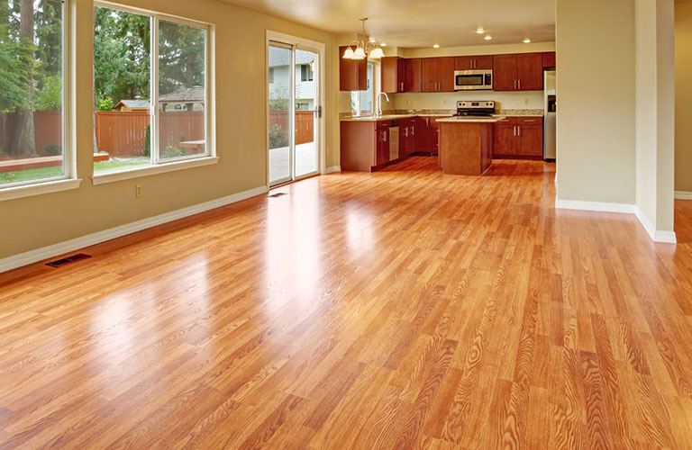 Wood floor living room kitchen